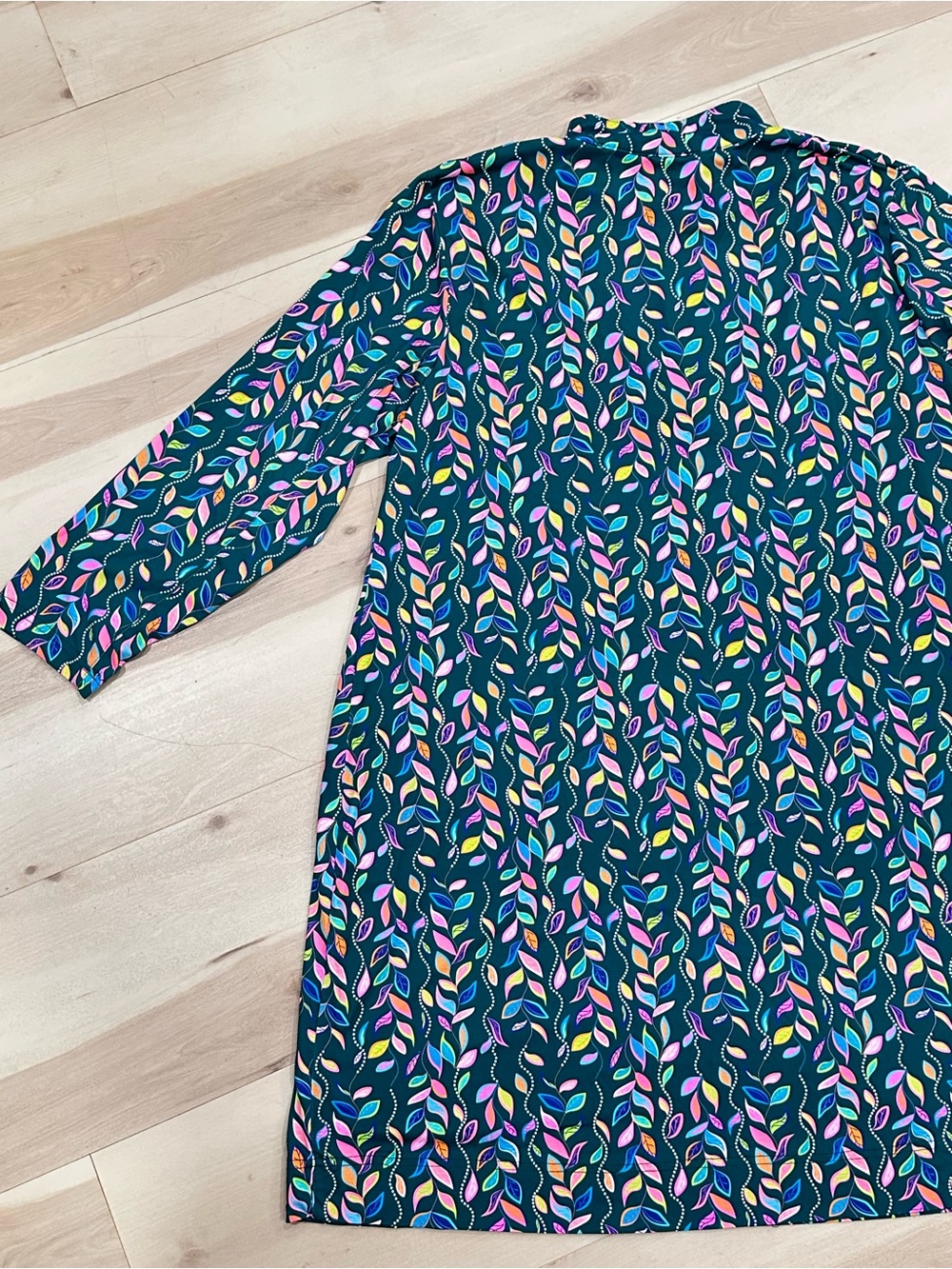 Lulu-B multi-color falling leaf print dress Sz 1X Dark Green 3/4 Sleeve UPF 50+ - Picture 7 of 10